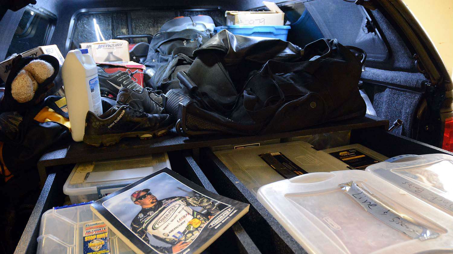 Evidence of the appearance is made obvious by this stack of personal photos that Lane uses for signing autographs. What else is obvious is the travel season begins long before the first cast is made on the Bassmaster Elite Series tour.