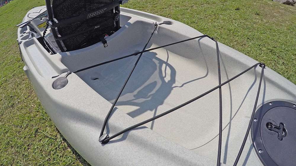 This section of the kayak was built for add-ons, such as a crate, cooler, tackle boxes and rod holders. It is completely customizable to your personal preferences and fishing style. 
