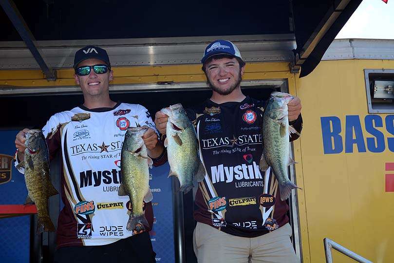 Evan Coleman and Sam Stone of Texas State University have 12 pounds, 1 ounce, for 18th place in the standings. 