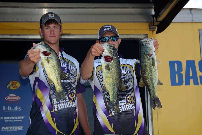 Brock Wilke and J.T. Russell of McKendree University with part of their limit weighing 15-15. 