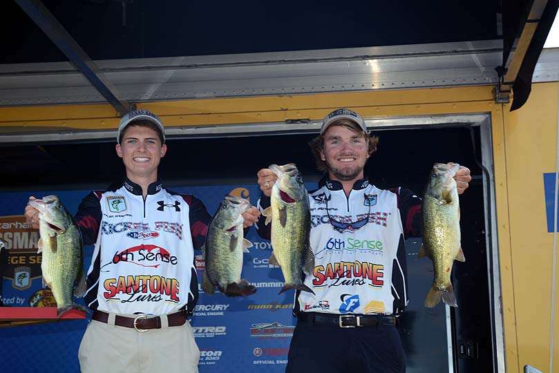 Fishing for Texas A&M University are Josh Bensema and Tyler Anderson. The team is fourth place going into the final round with 29-2. 