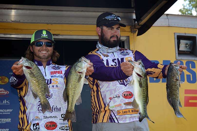 Fishing for Louisiana State University are Jared Rascoe and J.P. Kimbrough. 