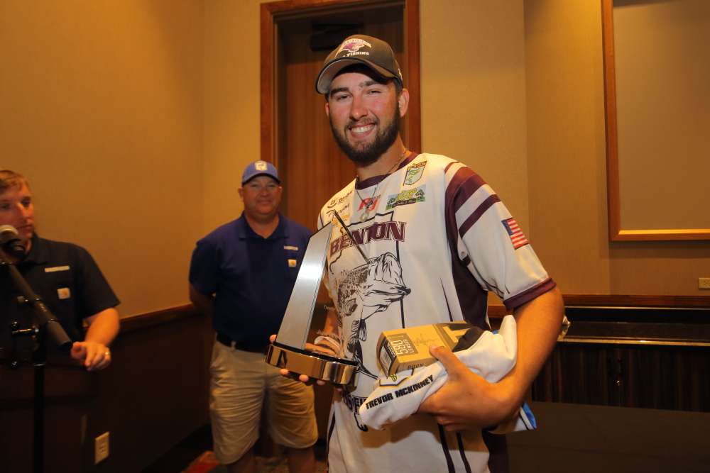 A senior on the Benton High School fishing team, Trevor McKinney has tallied an impressive five wins in the past 12 months, including the Bassmaster State qualifier, as well as a 99-team event this past May. McKinney also chalked up five other Top 10 finishes, including a second place showing at The Bass Federation State Championship. Perhaps even more impressive, this senior is his high schoolâs valedictorian (graduating with a 5.25 GPA) and an active member of the National Honor Society. McKinney has already earned several college scholarships, including a $10,000 Presidential scholarship and $5,000 leadership scholarship.