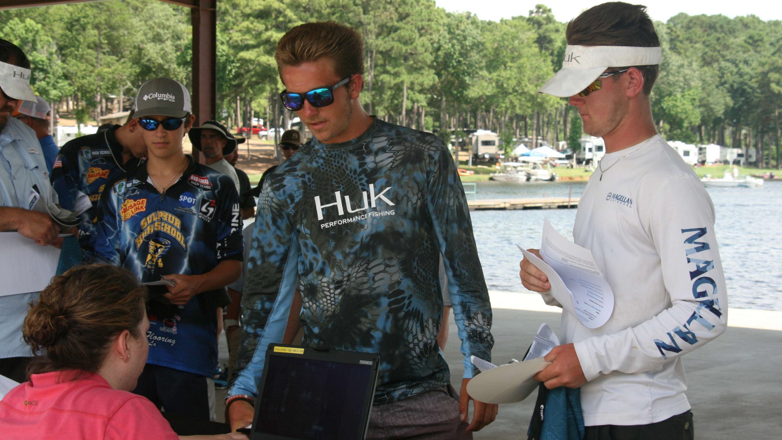 The Texas tandem of Logan Burke and Lane Logan sign up with B.A.S.S. official Emily Hand on Sunday.