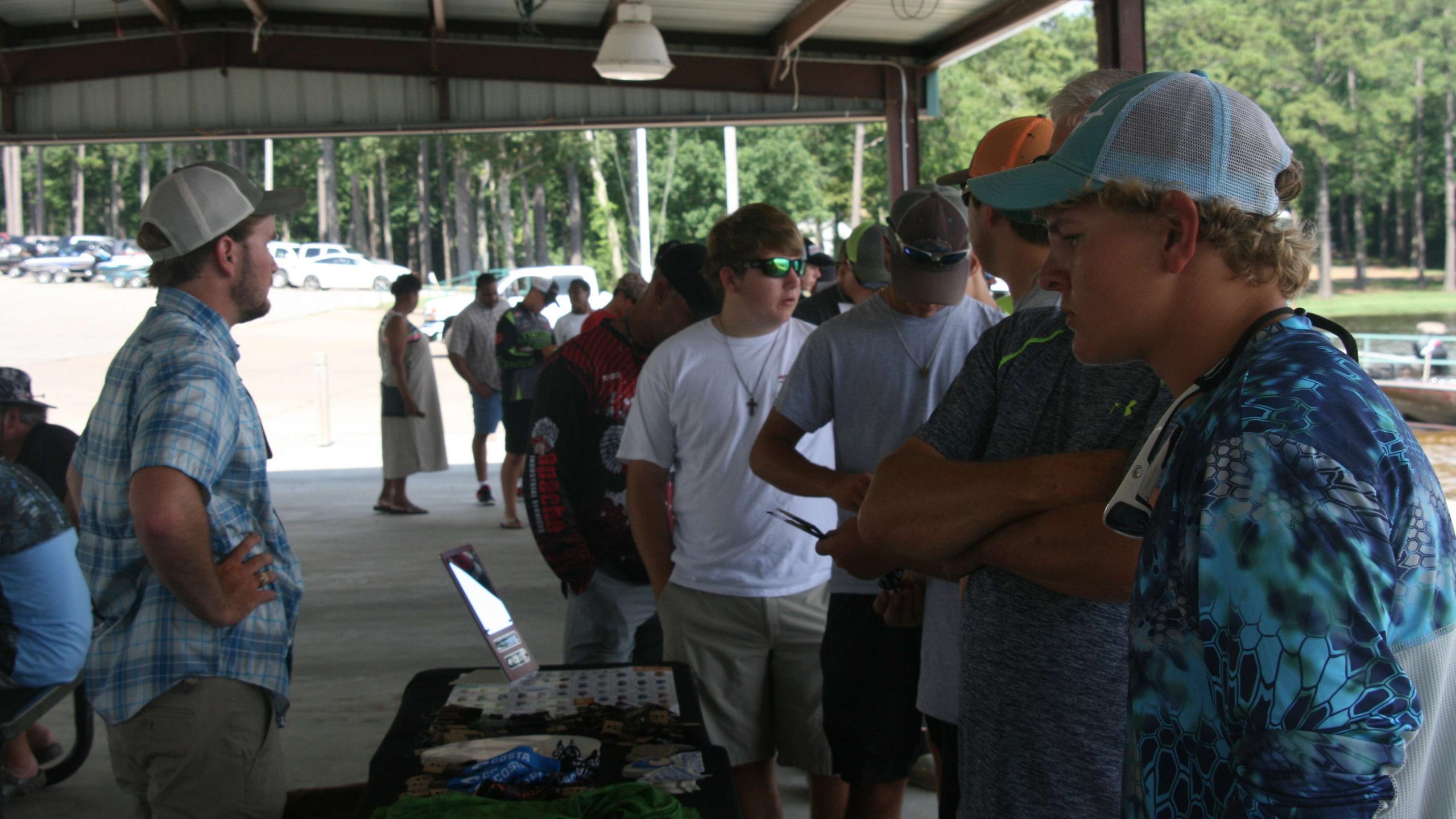 The line continues to grow at the pavilion at Cypress Bend Marina.