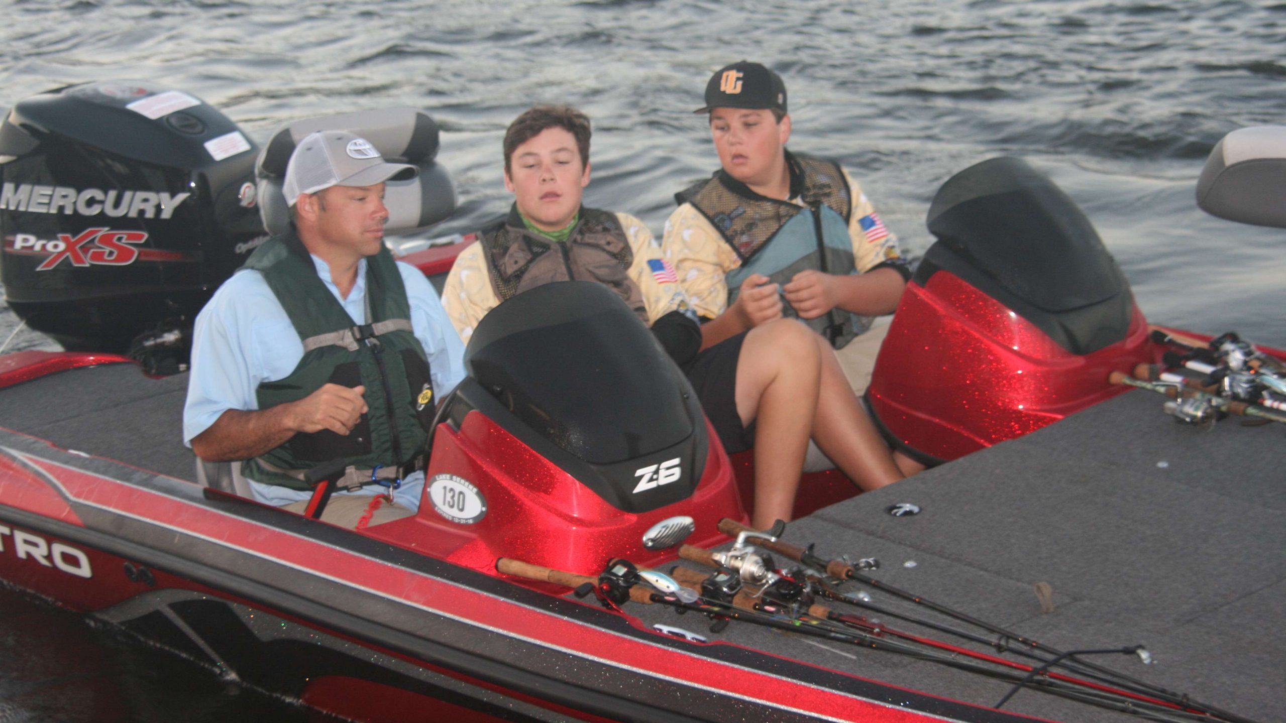 Mississippi anglers Jacob Boyer and John Paul Allen and their coach catch their number and float by.