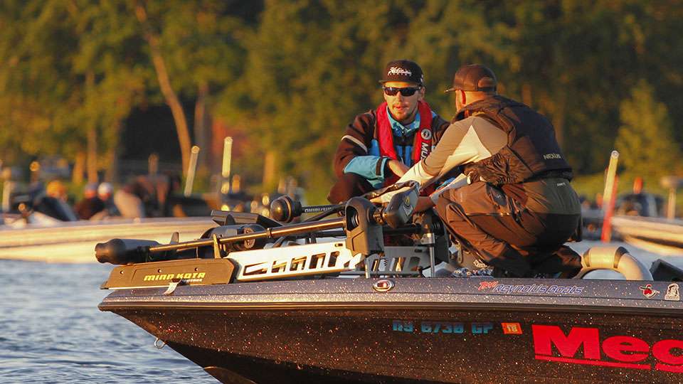 Carl Jocumsen chats with another angler while they wait to blastoff.