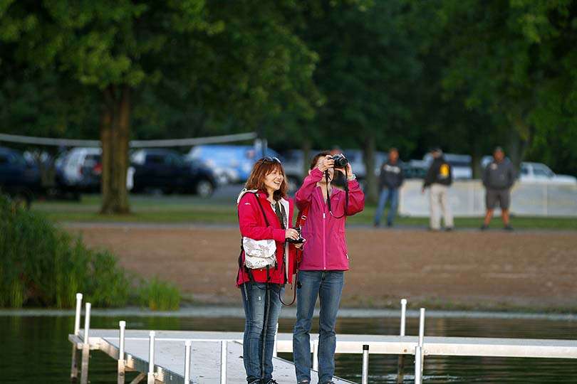 Miyuki Fukae watches a friend snap a photo from the campground. The Fukaes travel in a nice, full-sized RV to events. Oneida Shores is one of their favorite sites. 