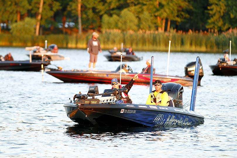 Alton Jones Jr., gets called out by Bowes to line up in his spot for takeoff. The younger Jones is fishing all three Opens regional divisions. 