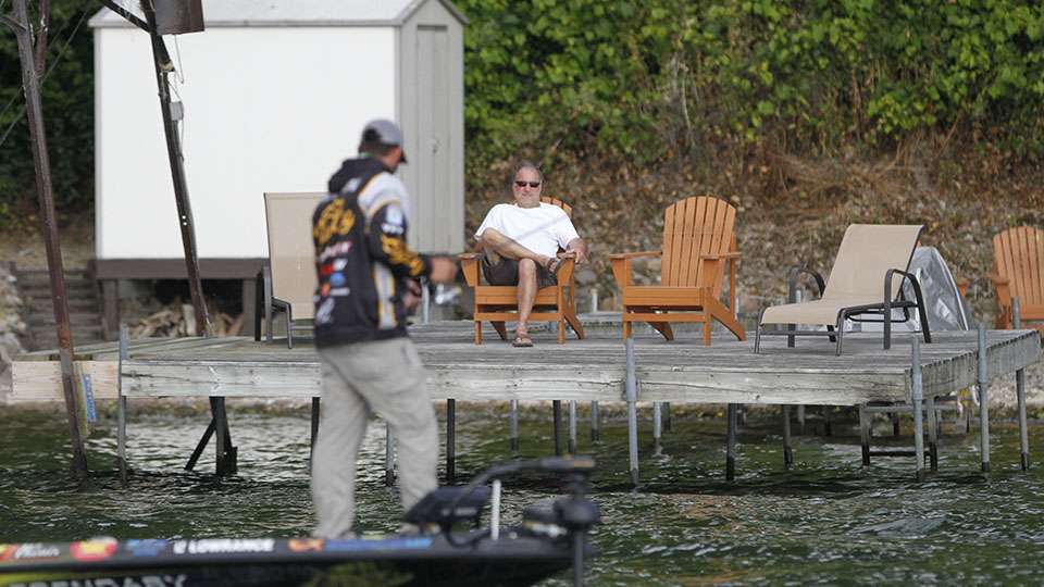 He posted up on another fish he found in practice while a home owner kicked back and watched from the dock.
