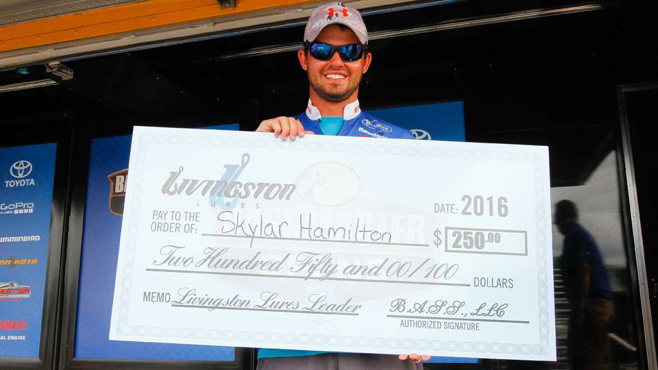 Hamilton picked up the Livingston Lures Leader award of $250 for leading on Day 2 of the tournament.