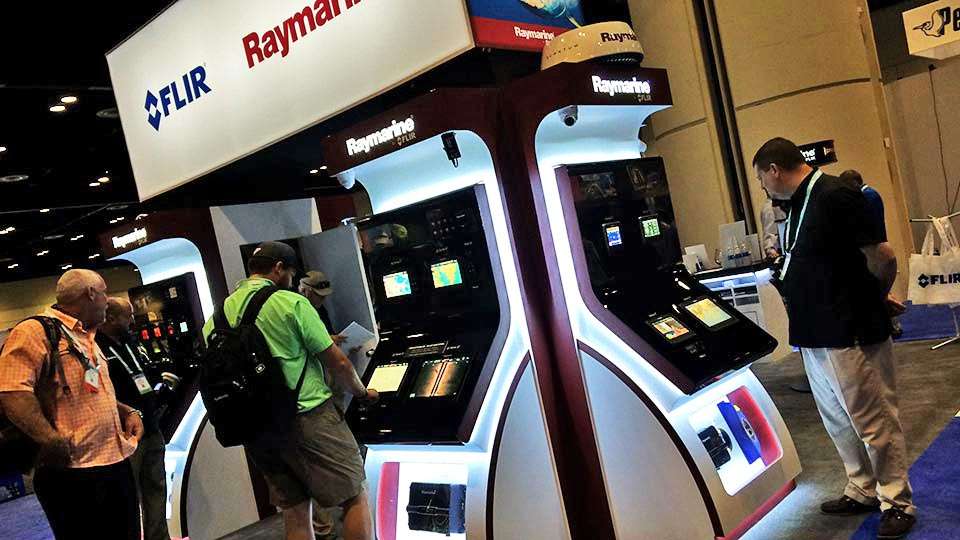 How about slick-looking? Raymarineâs booth was apparently designed with its sleek electronic products in mind.