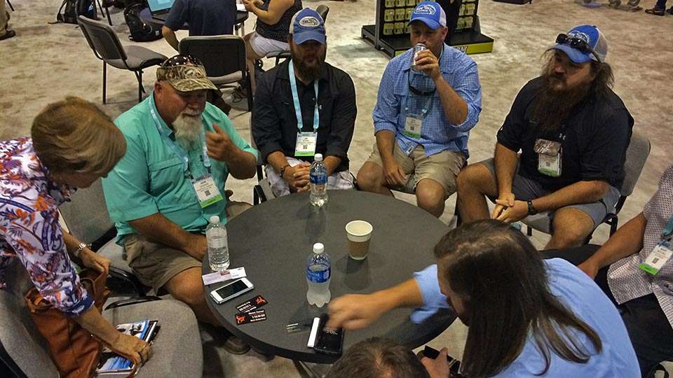 And some are not all that private. Duck Dynastyâs Godwin (left) and Martin (right) and friends meet with a group of Berkley folks. Could this have something to do with the Fin Commander hats theyâre wearing?