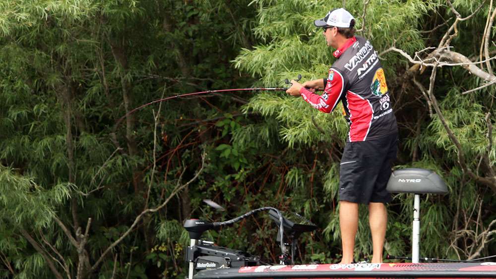 He alternated between a jerkbait, a tube, a drop shot and the occasional spinnerbait.