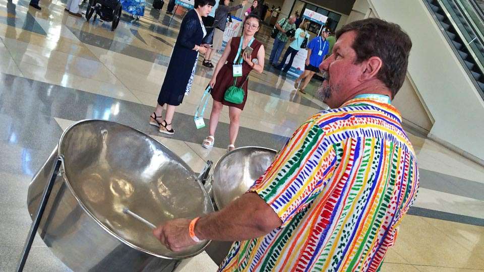 The sound of steel drums has come somewhat synonymous with ICAST. Thatâs Steve Hendrickson, whoâs hired to âpanâ all over the place -- in the lobby, the food court, the second floor menâs bathroom, inside my head. He even let me try and itâs not as easy as it looks. They can be made to sound bad, trust me. Insert your own joke here.