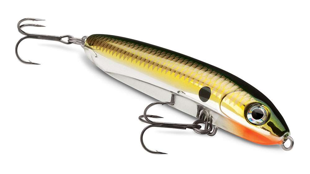 Rapala Skitter V</p>
<p>Features an exclusive design that radically alters the action of this topwater lure. V-Rap body design combined with tail-weighted balance allows this lure to cut quick with the snap of the rod, ending with a soft, long glide on slack line. Available in 10 colors, 4-inch, 1/2-ounce, No. 4 VMC black nickel treble hooks.
