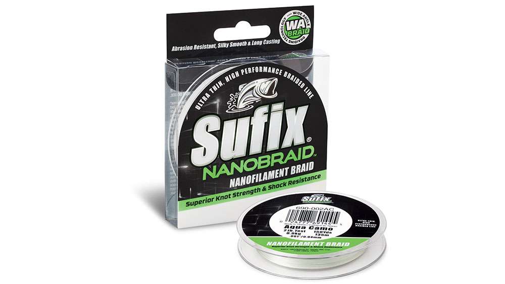 Sufix Nanobraid adds 10- and 14-pound, and lo-vis green</p>
<p>Currently available in 2-, 3-, 4-, 6-, 8-, 10-, 12- and 14-pound tests. The line is available in aqua camo and lo-vis green. Built with a wide angle braiding technology that creates higher tension on the braiding process, resulting in a tight weave and super strong, silky smooth line. 
