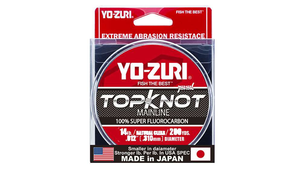 Yo-Zuri TopKnot</p>
<p>Yo-Zuri TopKnot 100 percent Super Fluorocarbon Mainline has been formulated to provide superior strength and durability while maintaining an invisible, casting fishing line. The company has gone the extra step for creating a natural clear color that blends in any water condition and its surroundings.
