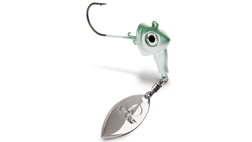 
VMC Spin Jig</p>
<p>Fine-wire hook featured in the 1/8- to 1/2-ounce models. The 1x strong hook featured in 5/8- to 1-ounce models. High carbon steel, forged shank, needle point, double wire keeper and exaggerated belly keel and premium ball bearing swivel maximizes swim-and-spin action. Available in five colors: blue back herring, chartreuse shad, shad, threadfin shad and white. And six sizes: 1/4-, 3/8-, 1/2-, 5/8-, 3/4- and 1-ounce.
