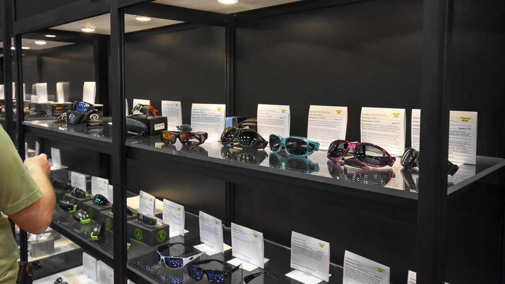 A large selection of eyewear on display. 