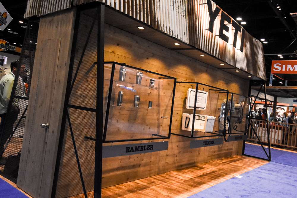 Cooler company giant YETI also has a wood wall showcasing their product line for ICAST 2016.