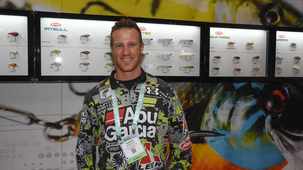 Current Opens angler Hunter Shryock is still working to become an Elite, but he is on-hand at ICAST to help Berkley publicize their bait selection.