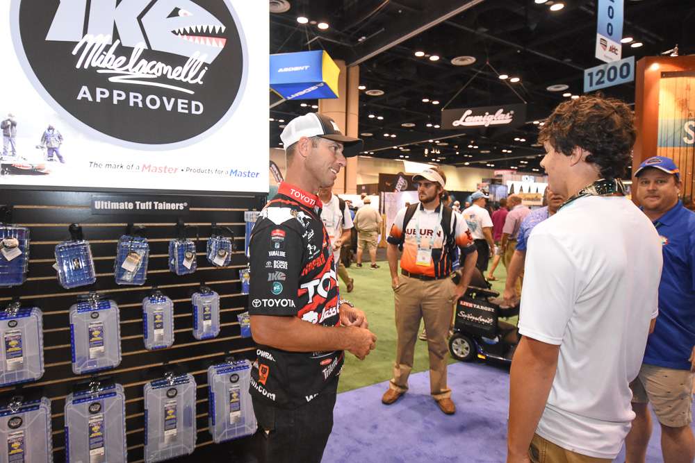 Ike is showing off a line of Mike Iaconelli approved tackle storage options.
