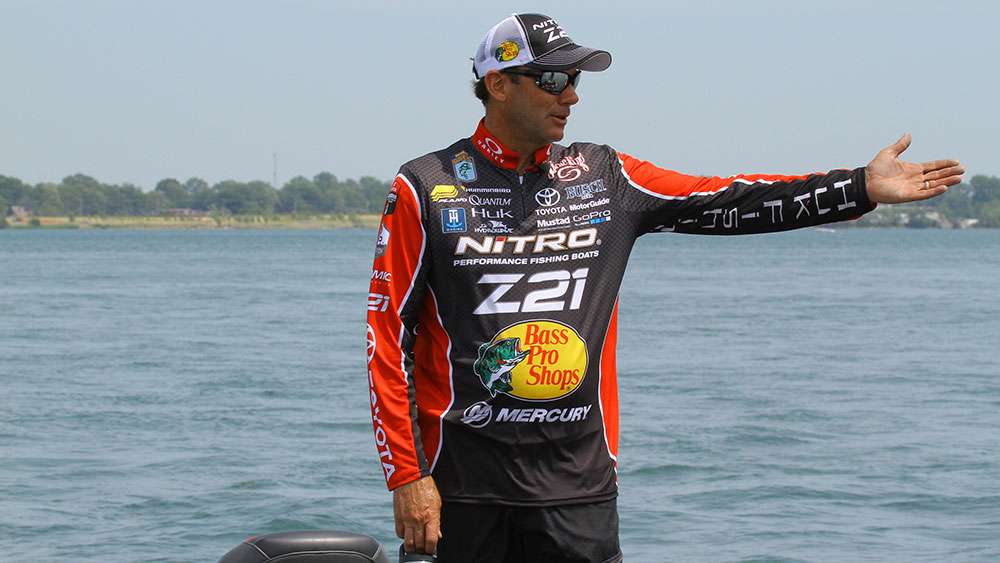 VanDam points to the area where he missed two fish. 