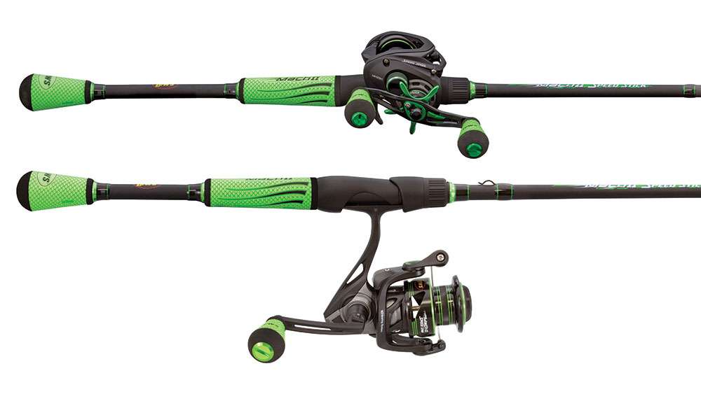 <p>
<p>
Mach II Baitcast and Spinning Combos</p>

<p>Lewâs pushes the envelope in respect to high-end matched gear at exceptional value with its new Mach II rod and reel combinations. The Mach II Speed Spool is built on Lewâs new SLP Super Low Profile design. Features include graphite frame and sideplates, premium 10-bearing system, externally adjustable MCS Magnetic Cast Control and Winn Dri-Tec handle knobs.  The Speed Spin features an aluminum body and sideplate, quality 10-bearing system with Zero-Reverse, C40 carbon skeletal speed rotor, S-curve oscillation and handle with Winn Dri-Tec knob. Combo rods are quality IM8 graphite blanks fitted with stainless steel frames and aluminum oxide inserts. Seat is Lewâs SoftTouch graphite skeletal seat. Rod handles feature Winn advanced polymer Dri-Tec split grips. MSRP $179.99/$139.99 spinning.

