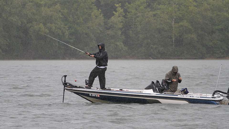 They packed up and headed out and we found Zachary Castano and Aaron Sollenberger of UNC Charlotte and they were battling the wind and rain as they tried to line up on their offshore fish.