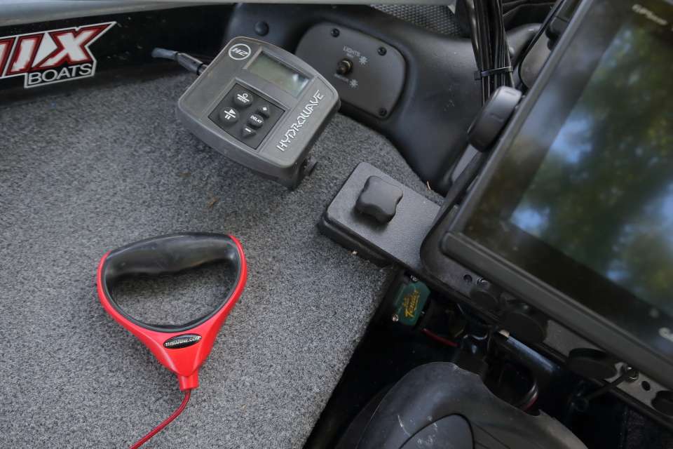 Lane uses a HydroWave fish feeding stimulator on his front deck and a TH Marine G-force trolling motor handle that is virtually indestructible.