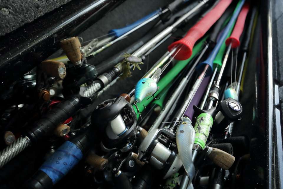 Inside the left rod locker, Lane said he usually carries about 25 rods.