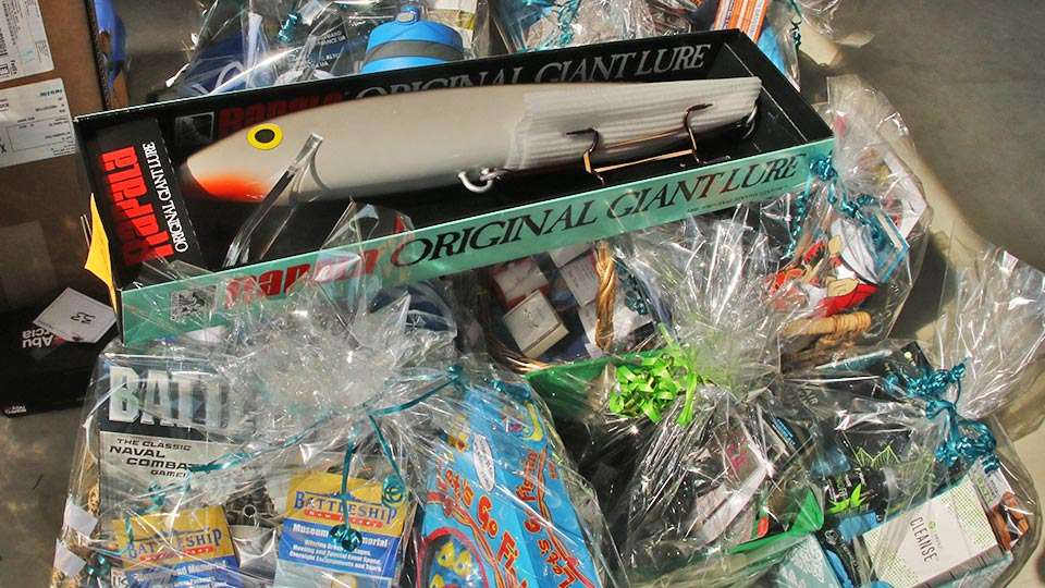 A number of gift baskets were custom-made, and who wouldnât want a giant Rapala?