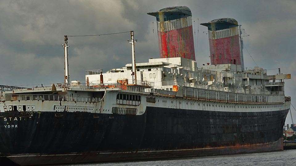 The SS United States sits idle at Pier 82 in Philadelphia. The luxury passenger liner built in 1952 remains the fastest ocean liner to cross the Atlantic. 