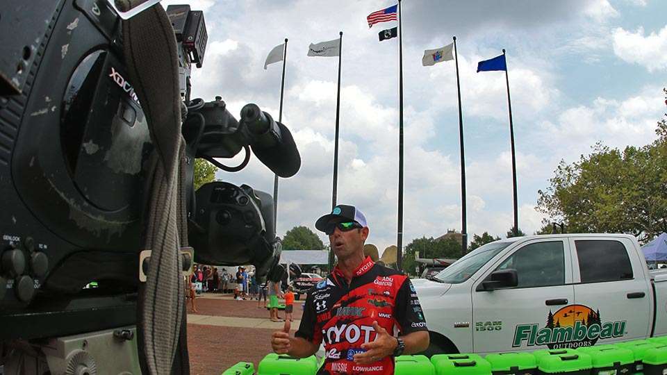Ike does an interview, again telling that the eventâs main thrust is to get kids fishing. Ike was pretty much his jovial self, enjoying life and the fact that kids were walking away smiling with hauls of tackle. 