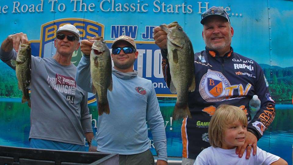 Anderer, Weisner and Gluszek show off some healthy Delaware River bass.
