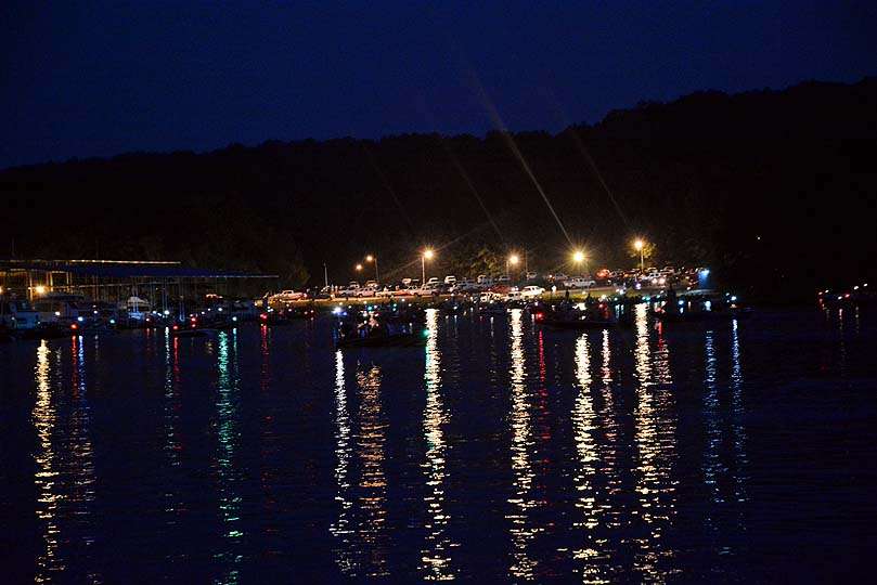 At 5:15 a.m. the boats are gathering at Paris Landing State Park on Kentucky Lake. The tournament waters included the Tennessee River impoundment and at Lake Barkley, on the Cumberland River. 