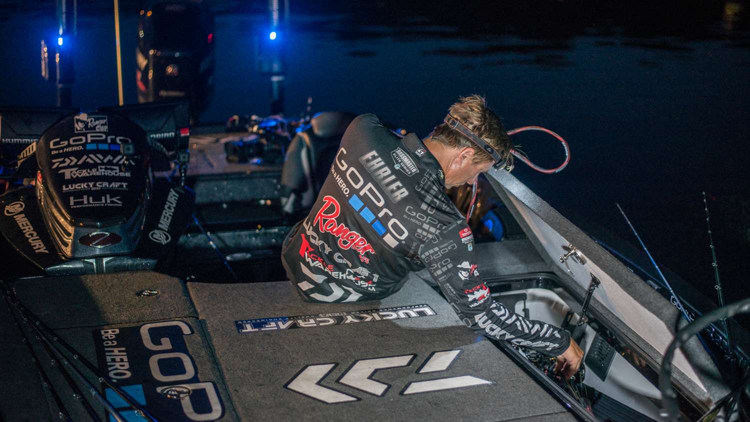 Brent Ehrler pulls his day 3 rods out of his rod locker. 