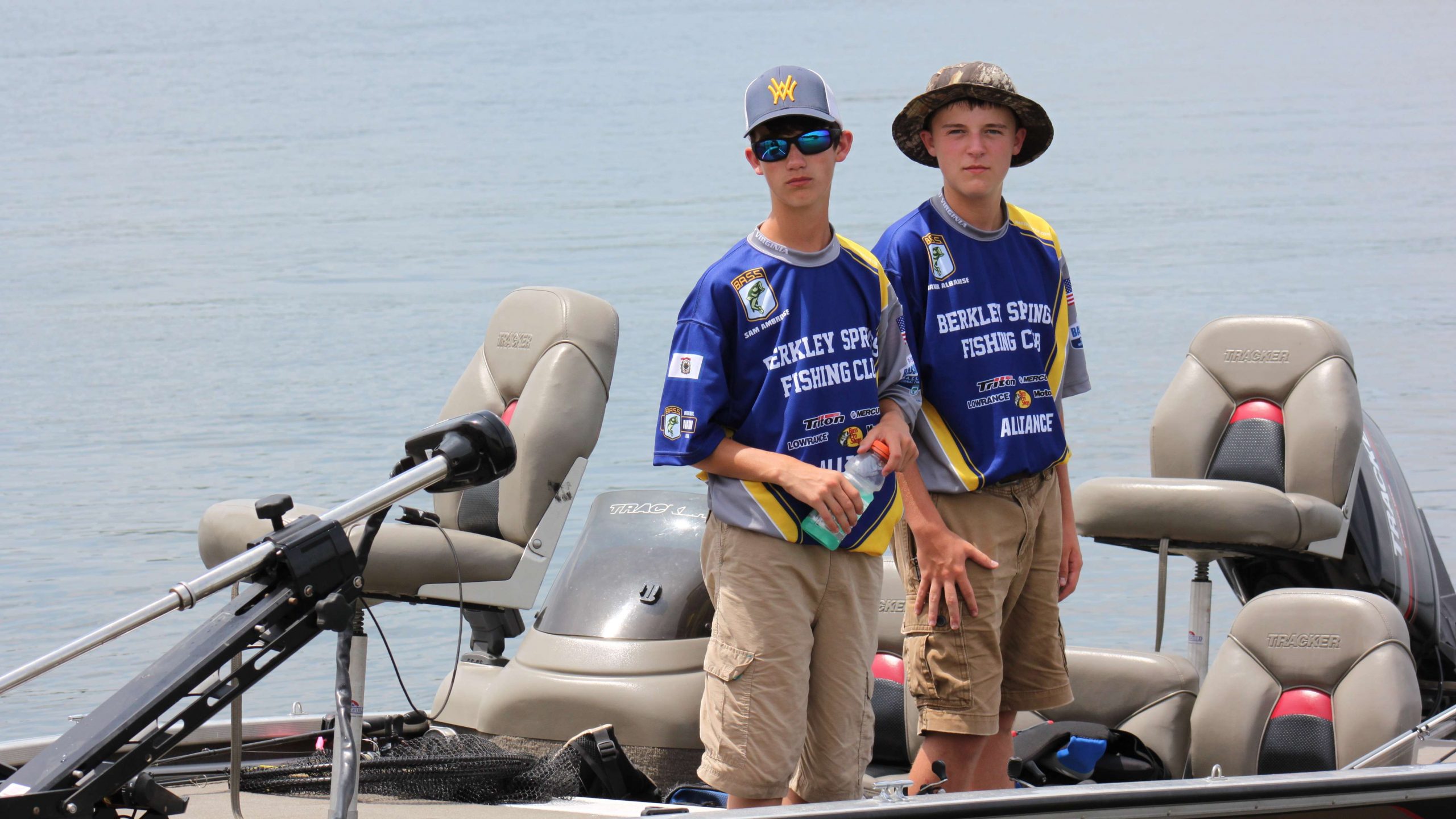 Samuel Ambrose and Trevor Albanese of Team West Virginia arrive at the ramps after Day 1 of fishing in the Costa Bassmaster Junior Championship on Carroll County 1,000 Acre Recreation Lake in Huntingdon, Tenn. It was about a 5-minute car ride from the launch site to downtown Huntingdon where the weigh-in was held on Aug. 2.