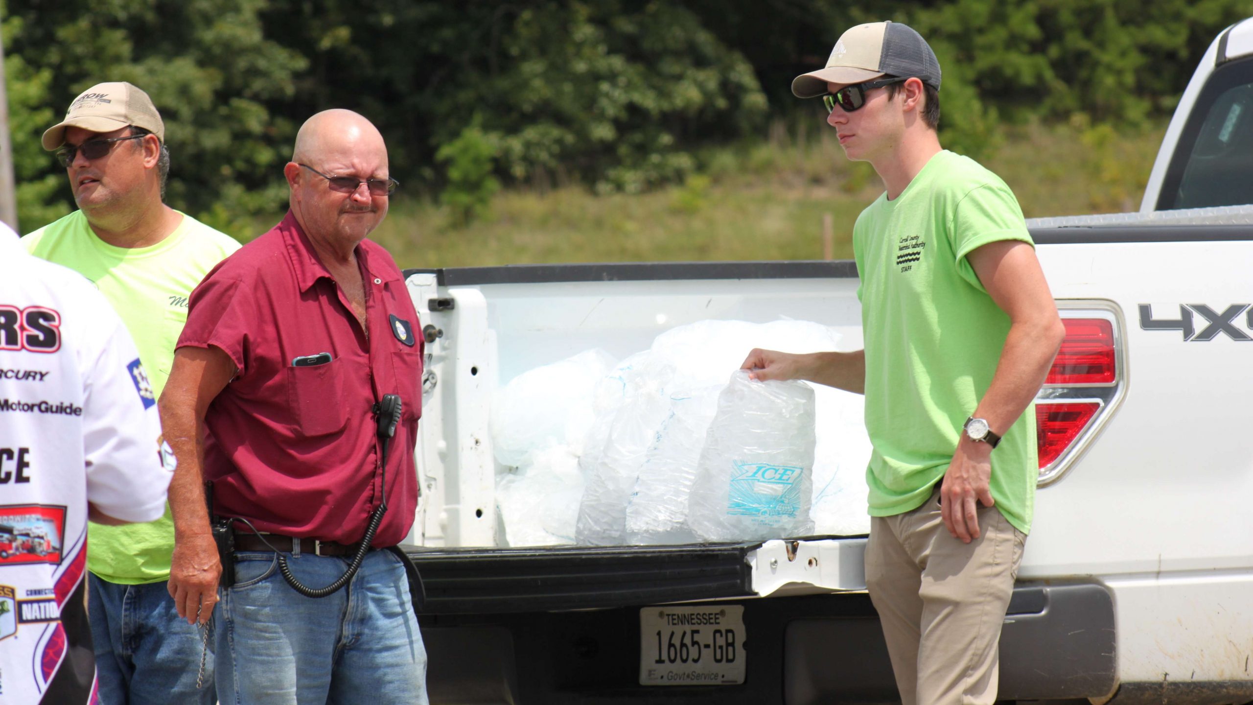 Volunteers ready countless pounds of ice, which is a âhotâ commodity at all B.A.S.S. tournaments.