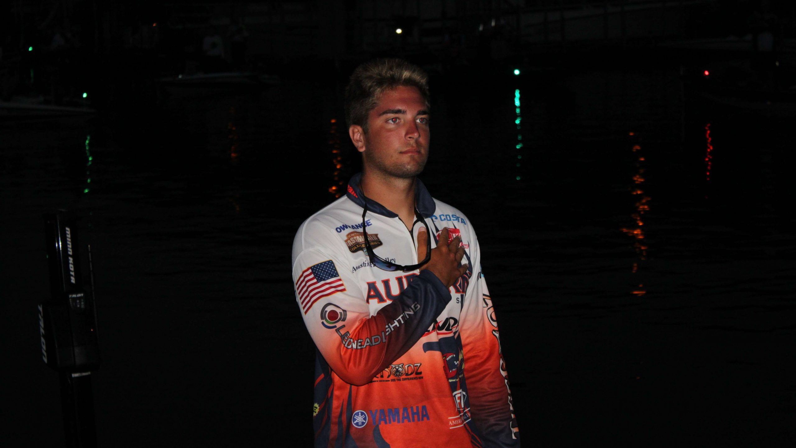 Auburn's Austin Handley is the 7th seed. Here is he listening intently to the National Anthem.