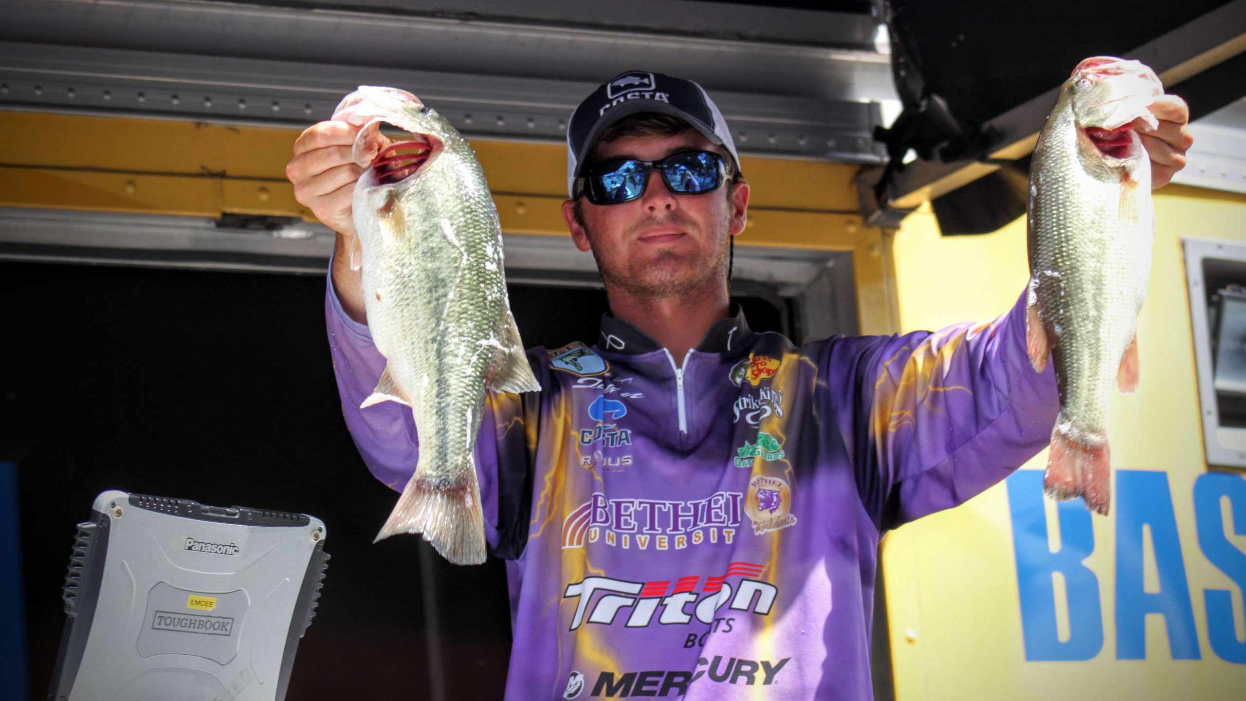 Garrett caught five bass on Saturday for a total of 14 pounds, 13 ounces. He caught a total of 46-9 over the three-day tournament.