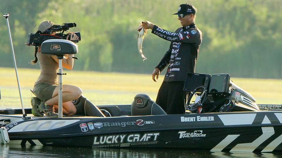 Erhler had a camera on his during Bassmaster Live, and first shows his fish to the folks watching at home...