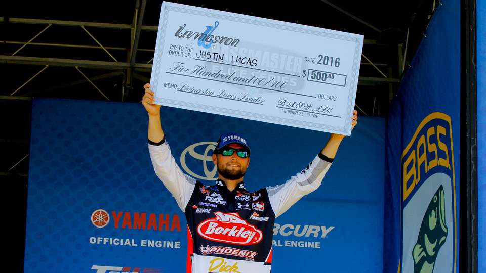 Justin Lucas picked up a Livingston Lures Leader Award for leading the tournament on Day 2.
