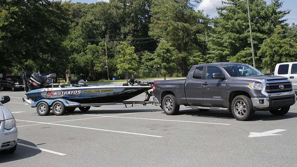 Justin McClelland, son of Elite Series angler Mike McClelland, rolls in and makes his way to registration.