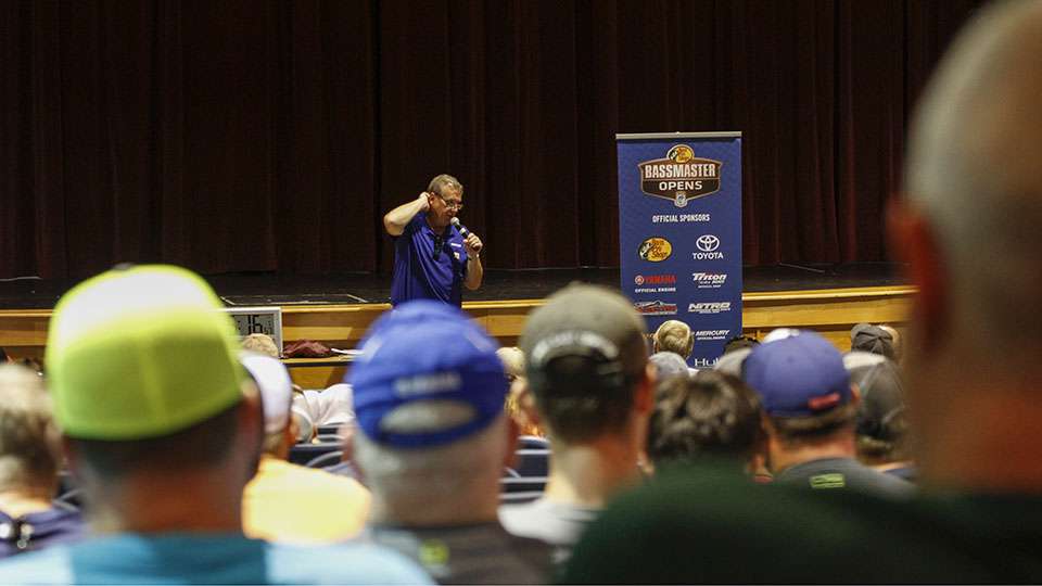 Over 300 anglers will hit the James River in competition tomorrow so they all listen to Chris Bowes as he explains rules like no wake zones and other regulations.