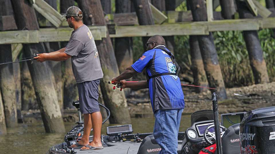 His co-angler Antuan Vincent is fishing his first Bassmaster event.
