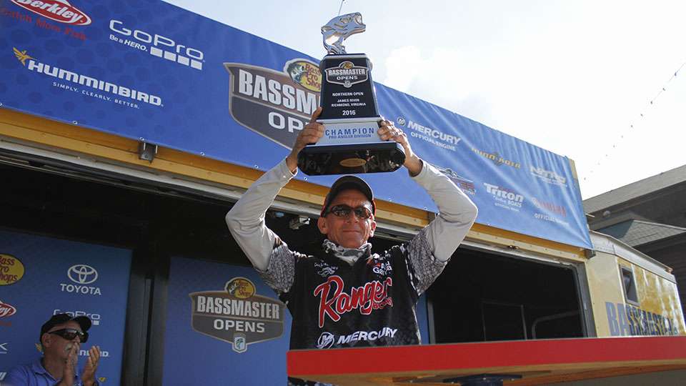 The seasoned pro notched his first Bassmaster victory here at the James River.