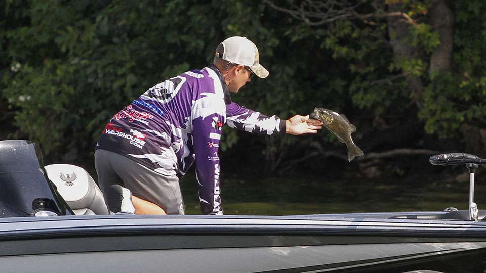After landing the fish and giving it a quick measure he concludes it isn't a keeper and won't help the cause.