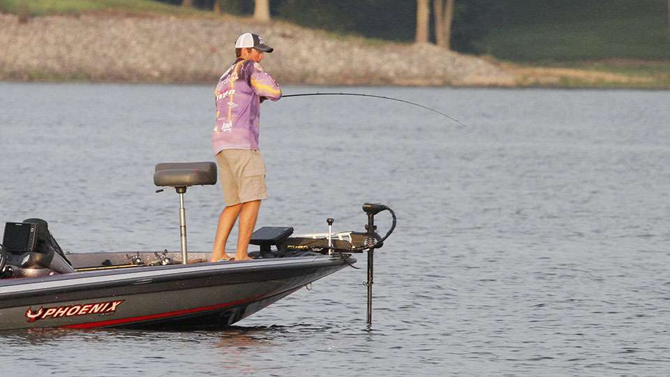 After boating his third keeper of the morning and his biggest thus far, Garrett gets back to work.
